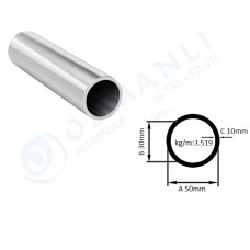 Alüminyum Boru Dış Çap 50mm X Et Kalınlık 10mm